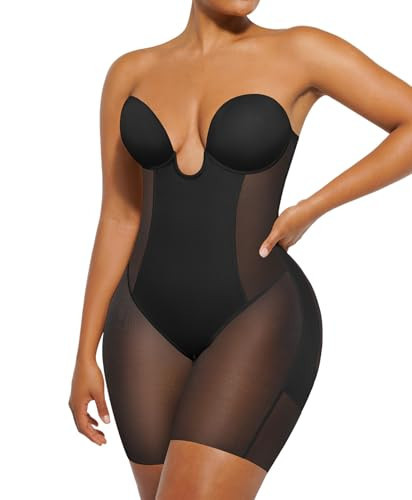 SHAPELLX Strapless Shapewear Bodysuit for Women U Plunge Corset Backless Body Shaper Tummy Control Full Body Shapewear XXL | Amazon (US)