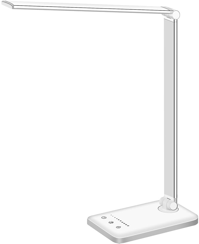 White crown LED Desk Lamp Dimmable Table Lamp Reading Lamp with USB Charging Port, 5 Lighting Mod... | Amazon (US)