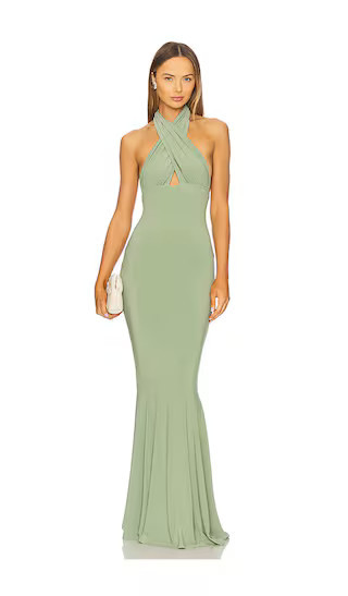 Norma Kamali Cross Halter Fishtail Gown in Green. - size XS | Revolve Clothing (Global)