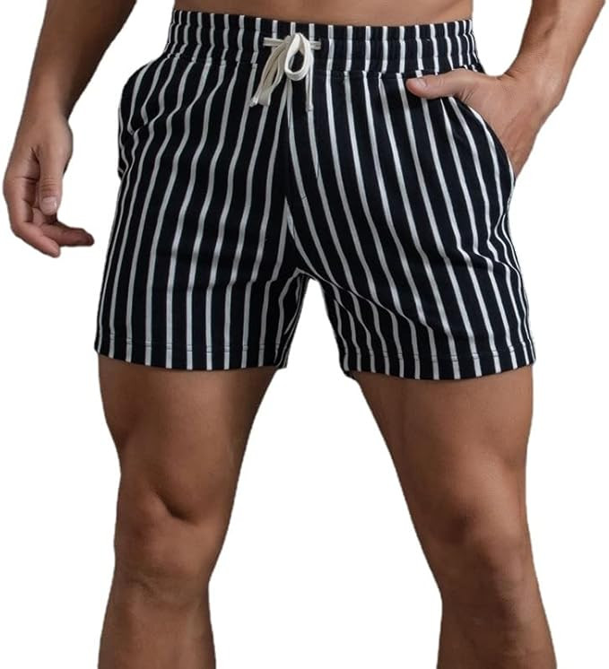 Men's Athletic Shorts, Vertical Striped Beach Pants | Amazon (US)
