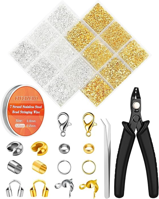 1950 Pcs Jewelry Making Cord End Kit,Crimp Tube Beads with Organizer Box,Includes Crimp Beads, Co... | Amazon (US)