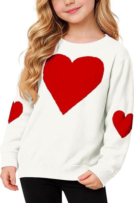 Magrank Girls Valentine Sweater Kids Long Sleeve Cute Heart Winter Holiday Knit Pullover 5-14 Yea... | Amazon (US)