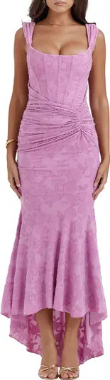 Cesca Floral Ruched High-Low Corset Dress | Nordstrom