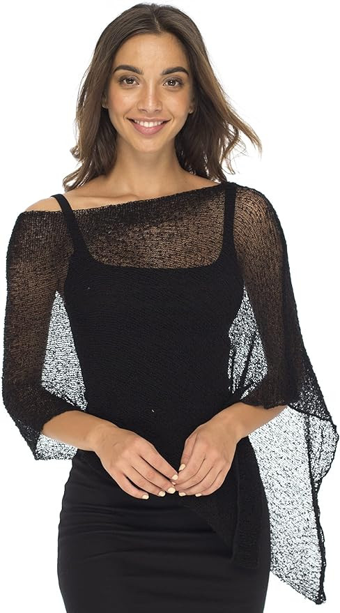 Back From Bali Womens Sheer Poncho Shrug Bolero, Lightweight Summer Shrug Pullover Sweater | Amazon (US)