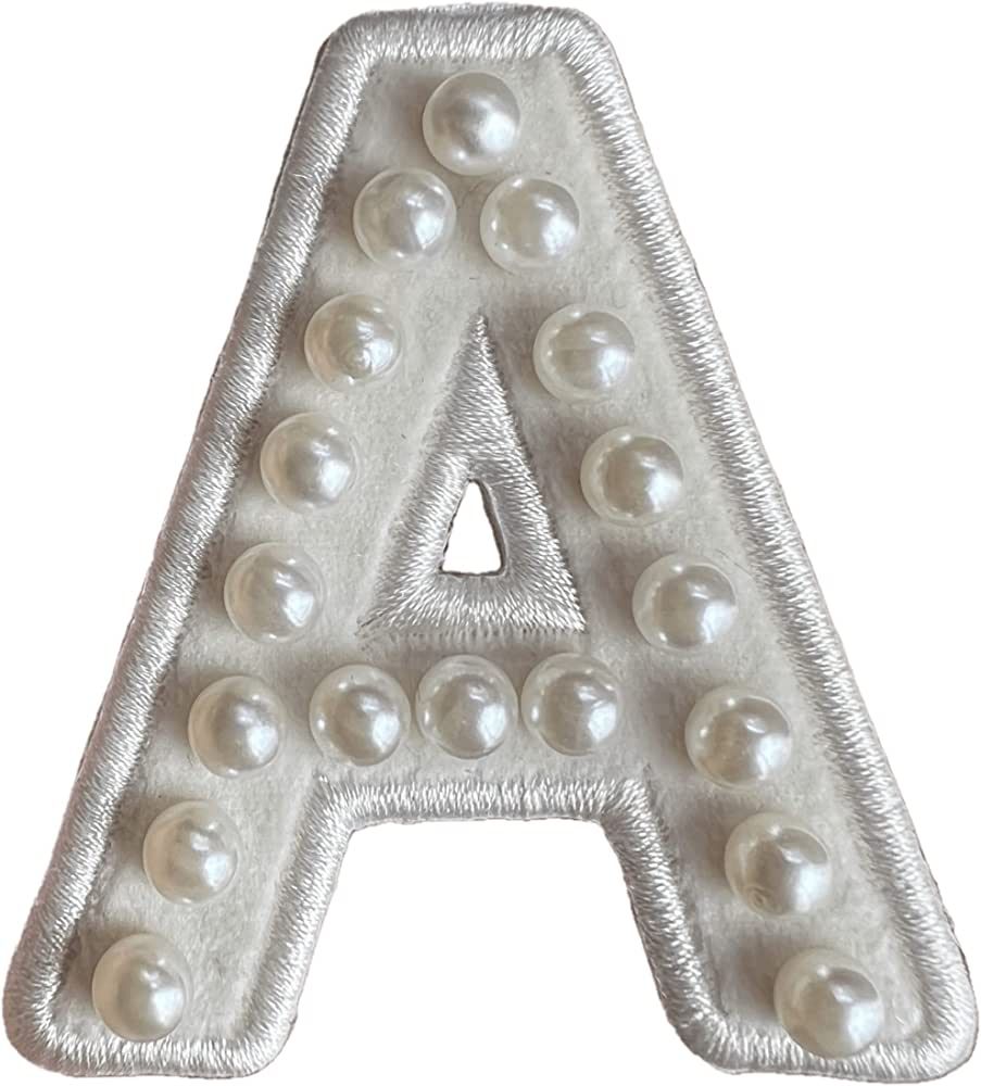 ZOOX Ivory Pearl & White Letter Varsity Initial Patches, 3M Adhesive Sticker Iron On, 2.25inch He... | Amazon (US)