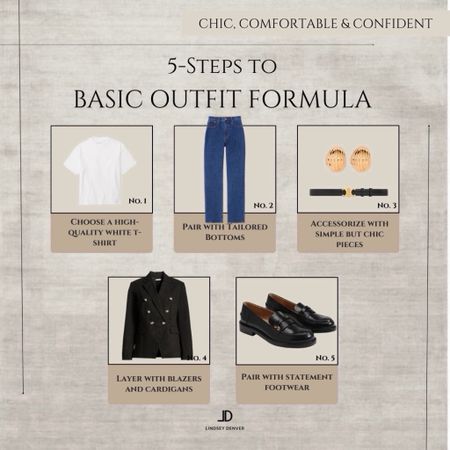 5 steps to a basic outfit

As a mom over 40, life is a constant juggle, and your wardrobe should keep up. Here are five timeless wardrobe basics that every stylish mom needs in her arsenal. Start with classic loafers - a versatile choice for errands or casual outings. Dark denim is a must for effortlessly chic looks, easily dressed up or down. A well-fitted t-shirt provides comfort without sacrificing style. Elevate your outfit with a tailored blazer - perfect for meetings or dinner dates. And of course, the quintessential white t-shirt - a wardrobe staple that pairs with anything. These basics ensure you're ready for any mom-duty while looking effortlessly put-together.

"Helping You Feel Chic, Comfortable and Confident." -Lindsey Denver 🏔️ 


 #Walmart 	#WalmartFinds 	#WalmartDeals 	#looksforless 	#walmartfashion Easter dress Spring outfits Home decor Vacation outfits Living room decor Travel outfits Spring dress    Wedding Guest Dress  Vacation Outfit Date Night Outfit  Dress  Jeans Maternity  Resort Wear  Home Spring Outfit  Work Outfit
#Spring #teacher    #springoutfit #marcfisher  target #targetstyle #targethome #targetdecor #teenboy #targetfinds #nordstrom #shein #walmart #walmartstyle #walmartfashion #walmartfinds #amazonstyle #modernhome #amazon #amazonfinds #amazonstyle #style 

#LTKstyletip #LTKover40 #LTKmidsize