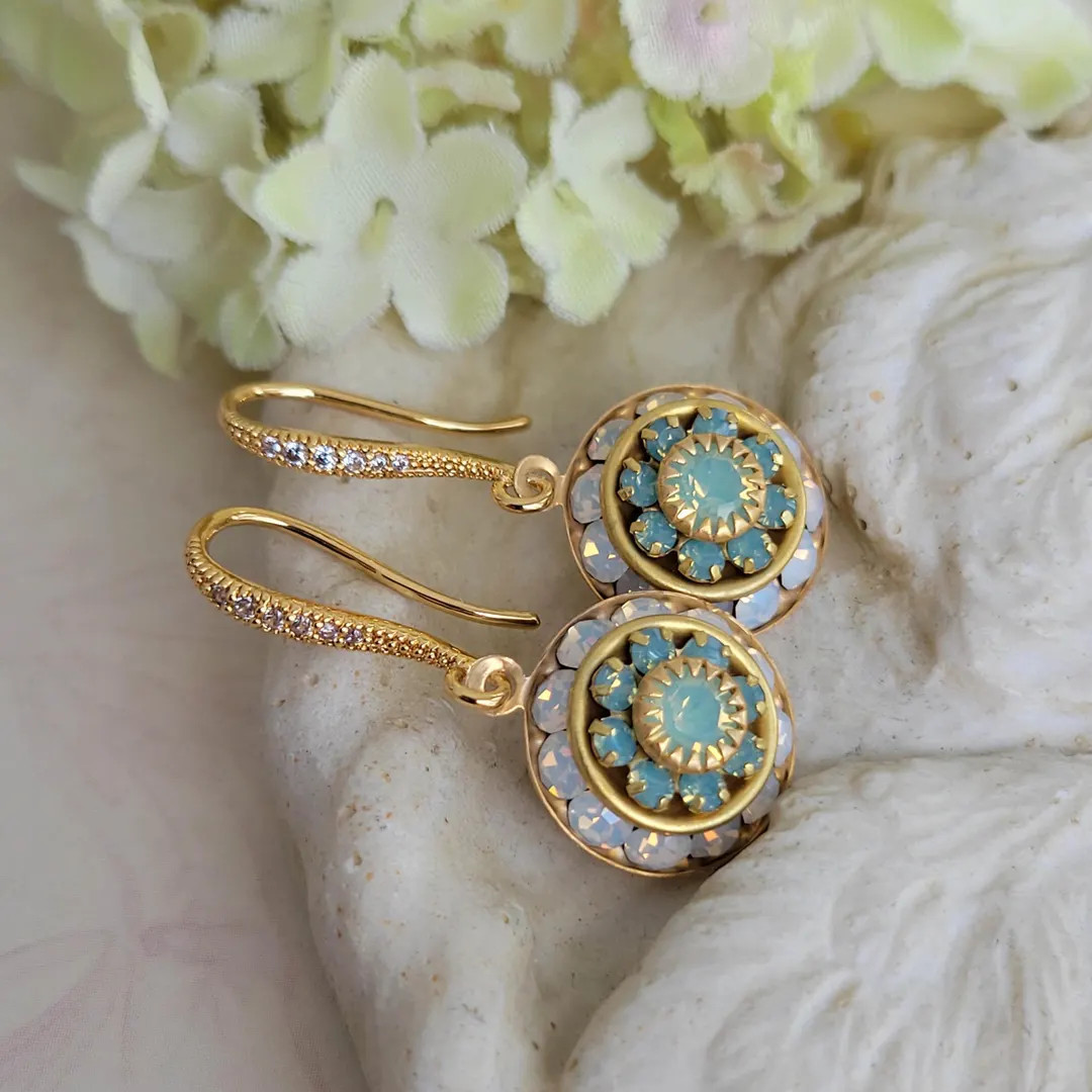 Swarovski Green-Blue (Pacific Opal) and White Opal Drop Earrings | Etsy (Global)