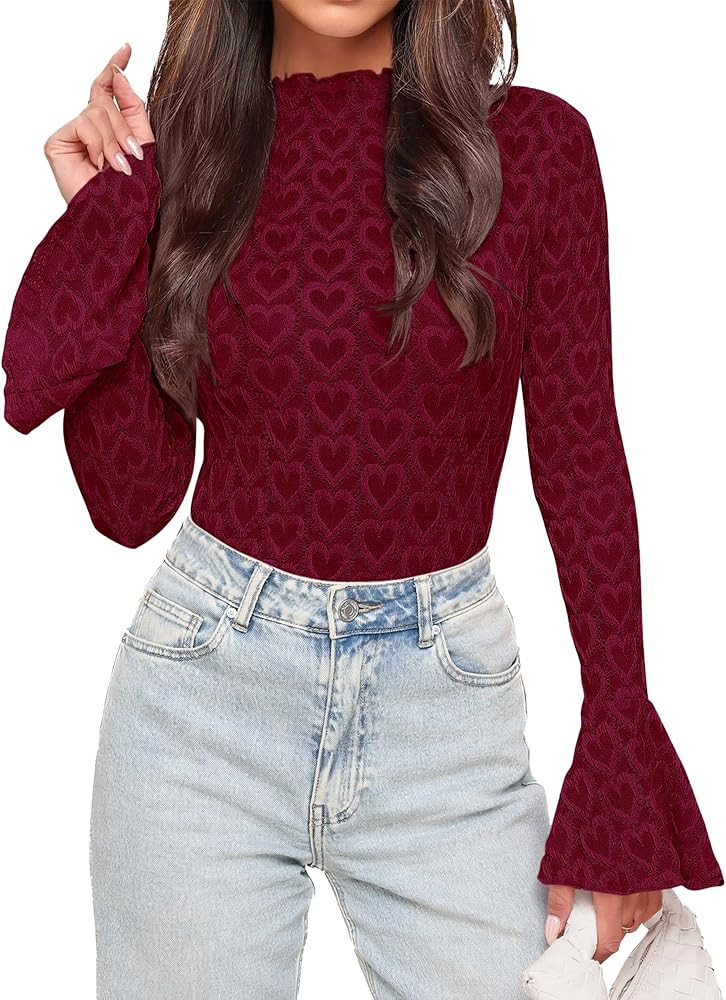 BTFBM Women's Long Sleeve Shirts 2025 Fall Fashion Going Out Tops Casual Crewneck Slim Fit Hollow... | Amazon (US)