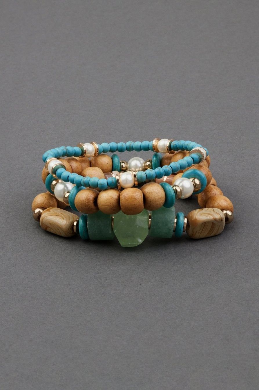 wood and turquoise beaded bracelet set | Lucky Brand