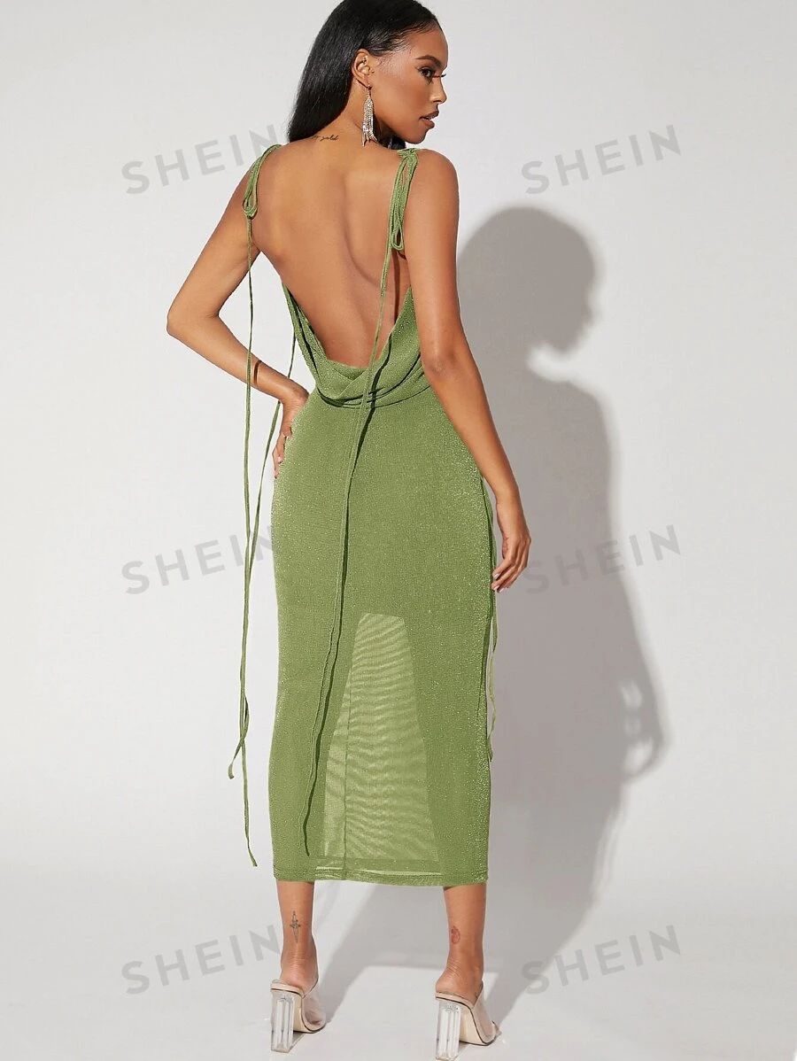 SHEIN BAE Tied Shoulder Backless Glitter Dress | SHEIN