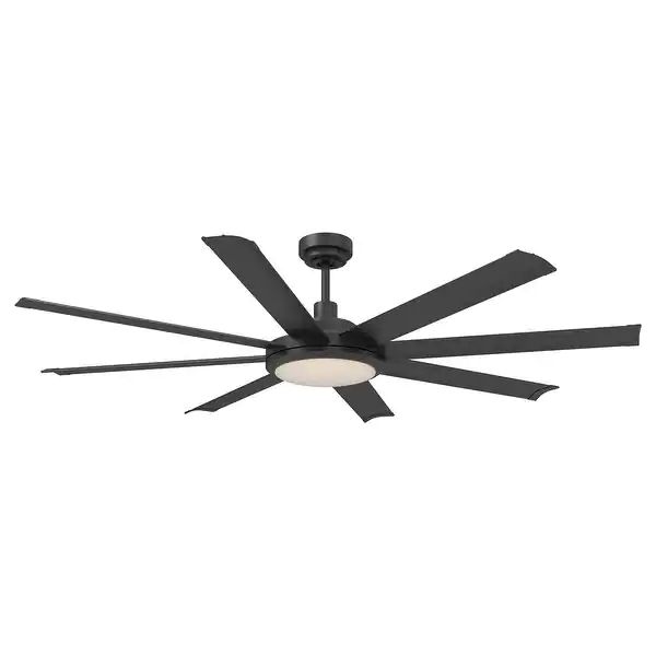 60" Matte Black 8-Blade LED Ceiling Fan with Light and Remote - Overstock - 33498579 | Bed Bath & Beyond