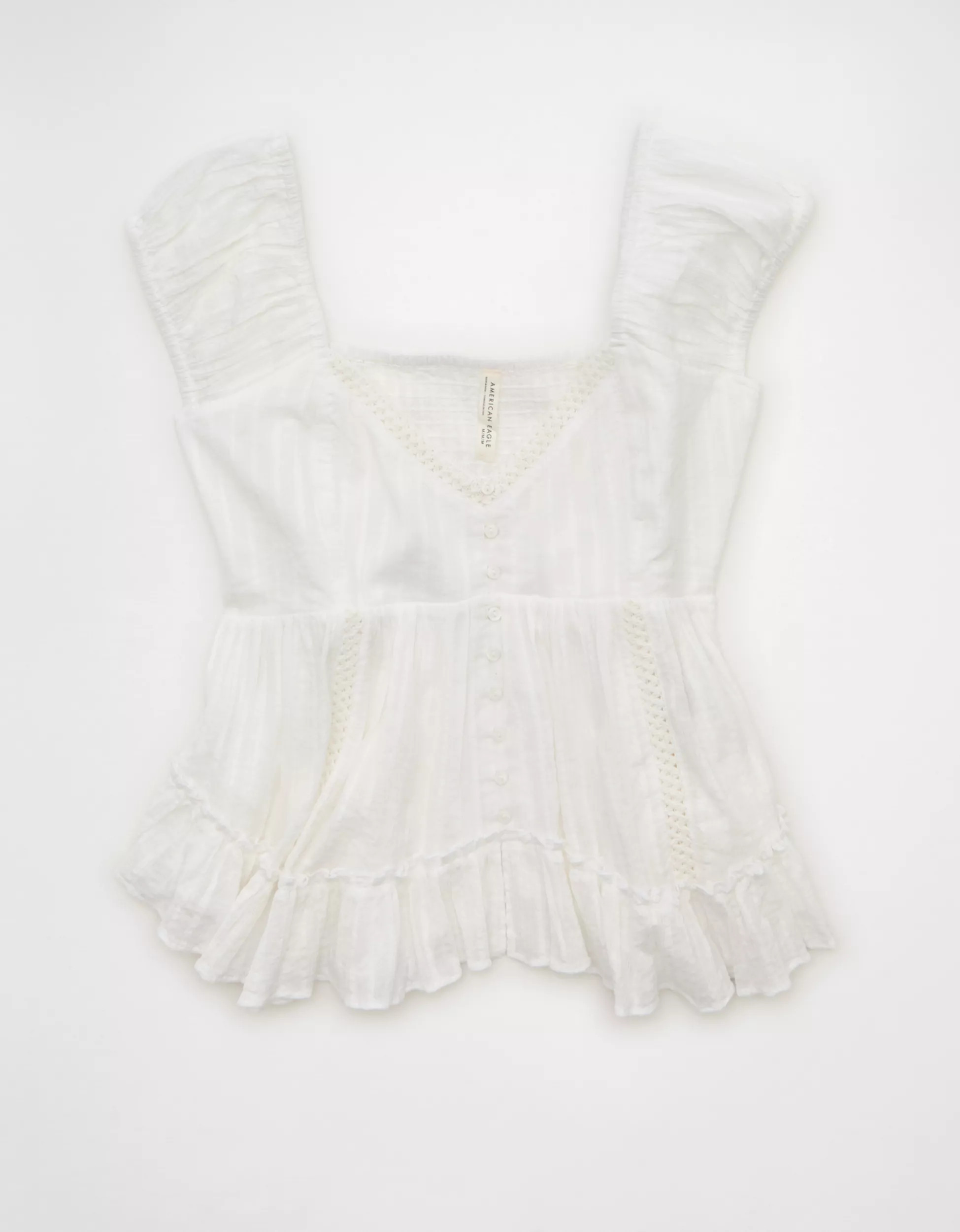 AE Lace Trim Babydoll Blouse | American Eagle Outfitters (US & CA)