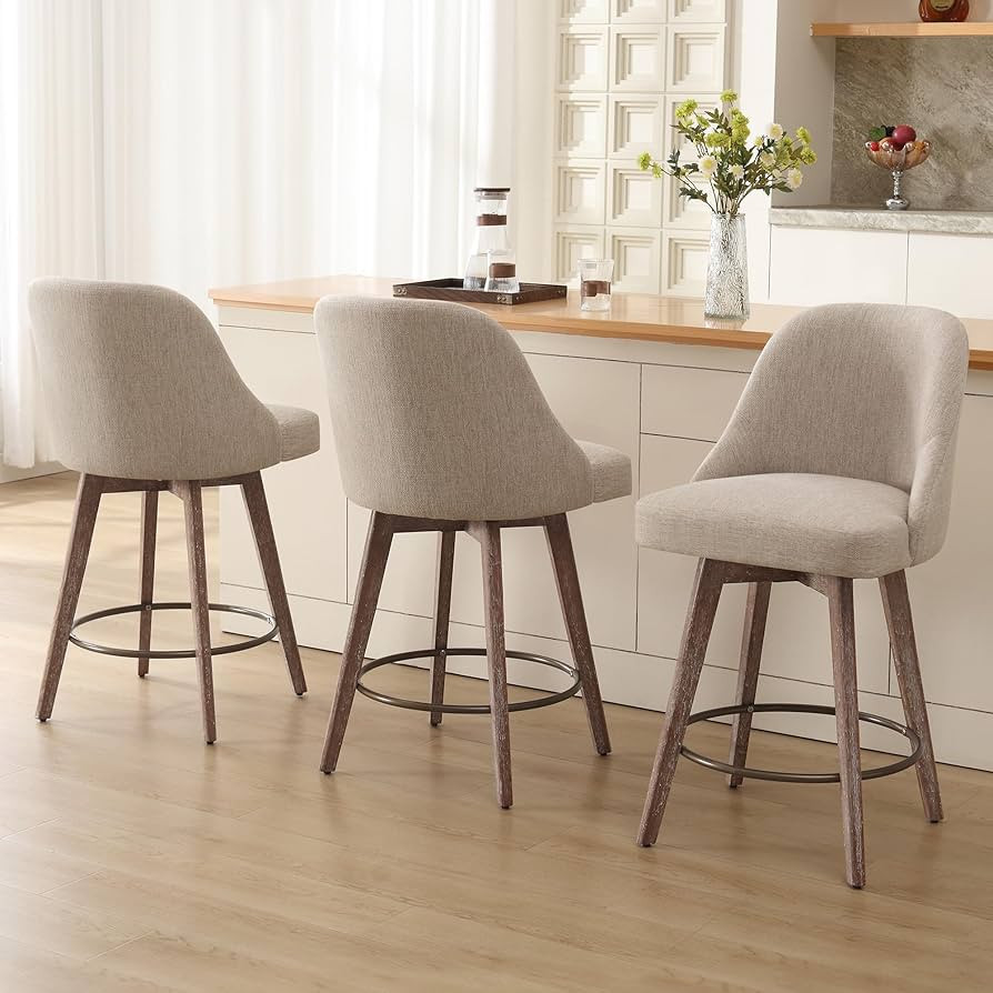 Counter Height Swivel Bar Stools Set of 3, Upholstered Fabric Barstools with Back and Thick Seat,... | Amazon (US)