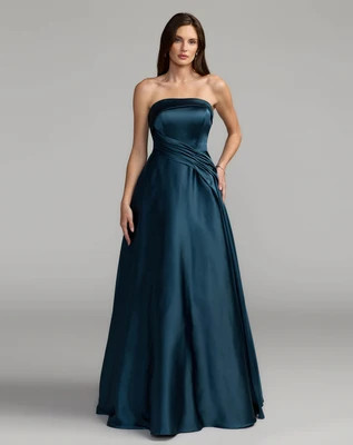 Navy Strapless Draped Satin Ball Gown | Mac Duggal