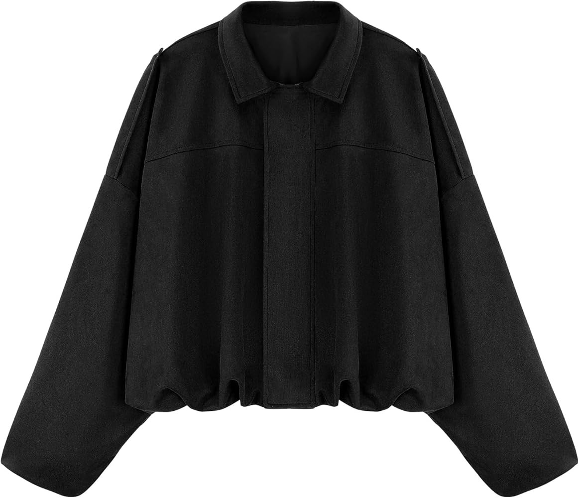 WERFORU Women's Faux Suede Bomber Jacket Casual Pilot Coat Oversized Spring Fall Batwing Long Sle... | Amazon (UK)
