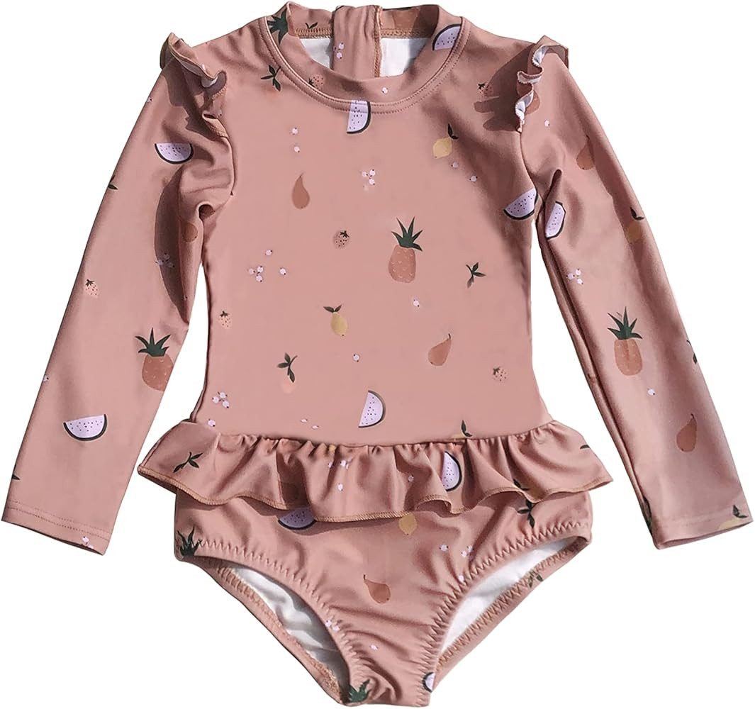 Amazon.com: HOMILLE Girls One Piece Rash Guard Swimsuit Long Sleeve Pineapple-Watermelon Toddler ... | Amazon (US)