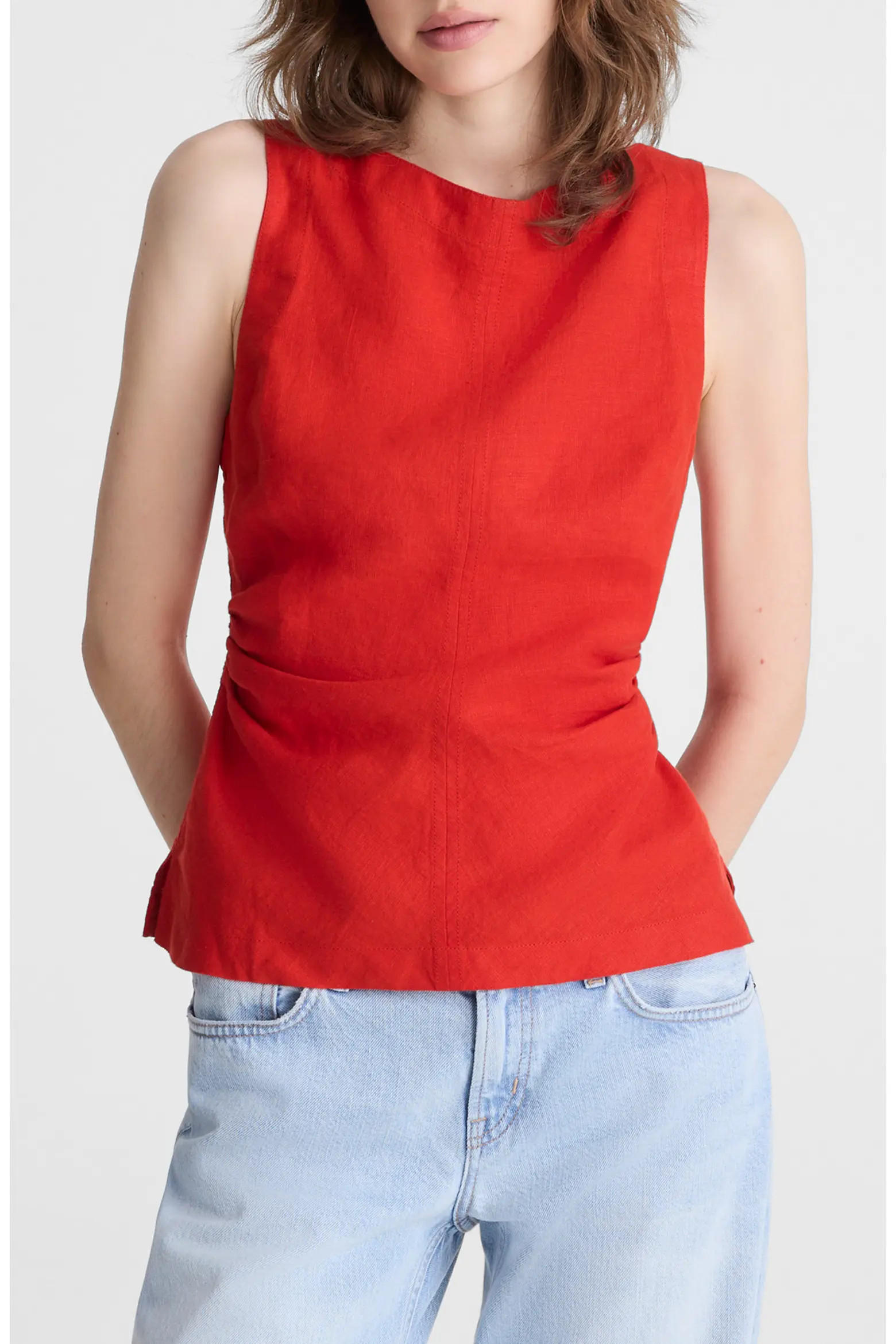 Cinched Boatneck Sleeveless Linen Top (Women) | Nordstrom | Nordstrom