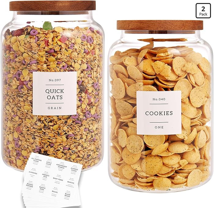 Set of 2 Large Glass Flour and Sugar Containers with 132 Pantry Labels - Glass Food Storage Jars ... | Amazon (US)