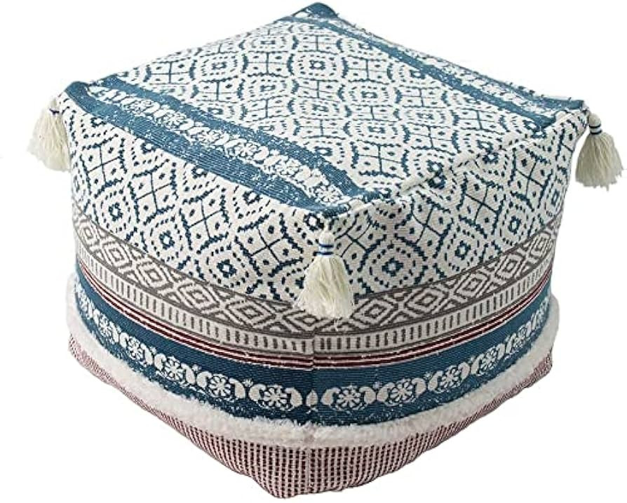 Boho Tufted Decorative Unstuffed Pouf - Farmhouse Casual Ottoman Pouf Cover with Big Tassels, Han... | Amazon (US)