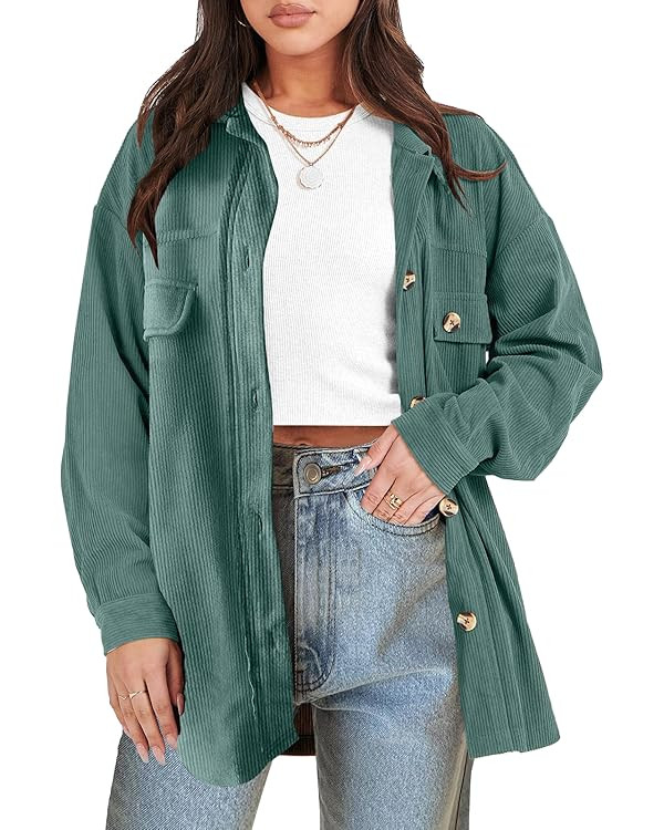 ANRABESS Womens Corduroy Shacket Oversized Long Sleeve Button Down Shirts 2023 Fall Cardigan Jac... | Amazon (US)