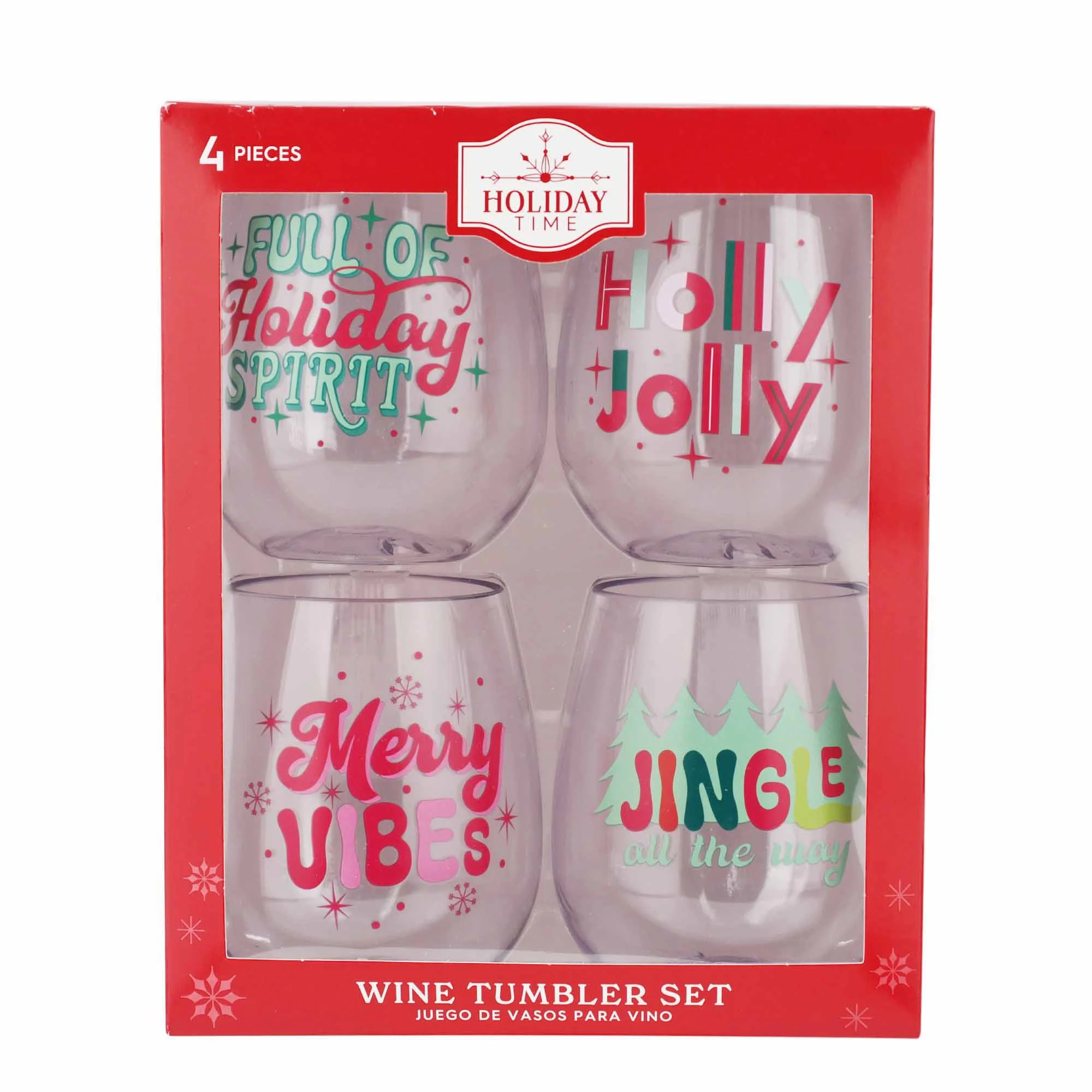 Christmas Wine Tumbler Set, 4 Pieces, by Holiday Time - Walmart.com | Walmart (US)