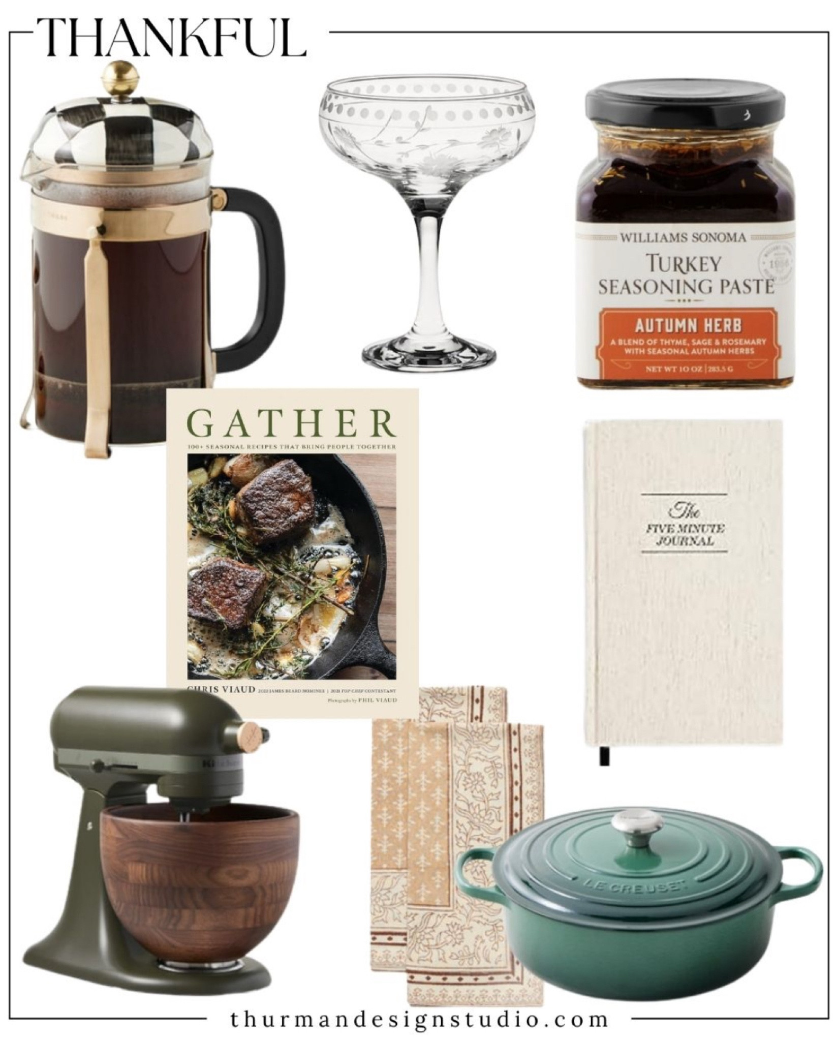 Thanksgiving is all about gathering with loved ones and sharing a delicious meal, so having the right cookware is key. From a reliable cast iron for those perfect sides to a beautiful kitchen mixer for all those desserts, these kitchen essentials make prepping and presenting your feast a breeze.
 
As you cook, take a moment to reflect on all the things you’re thankful for this season—good food, great company, and the warmth of home.

#LTKHoliday #LTKGiftGuide #LTKSeasonal