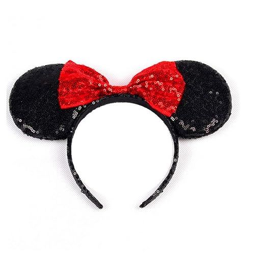 WLFY Mickey Mouse Minnie Mouse Sequin Ears Headbands Butterfly Glitter Hairband (Sequin red) | Amazon (US)