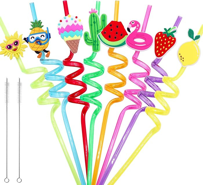 Summer Reusable Drinking Straws 24 Packs Pool Party Decorations Beach Fruit Party Favors Hawaiian... | Amazon (US)