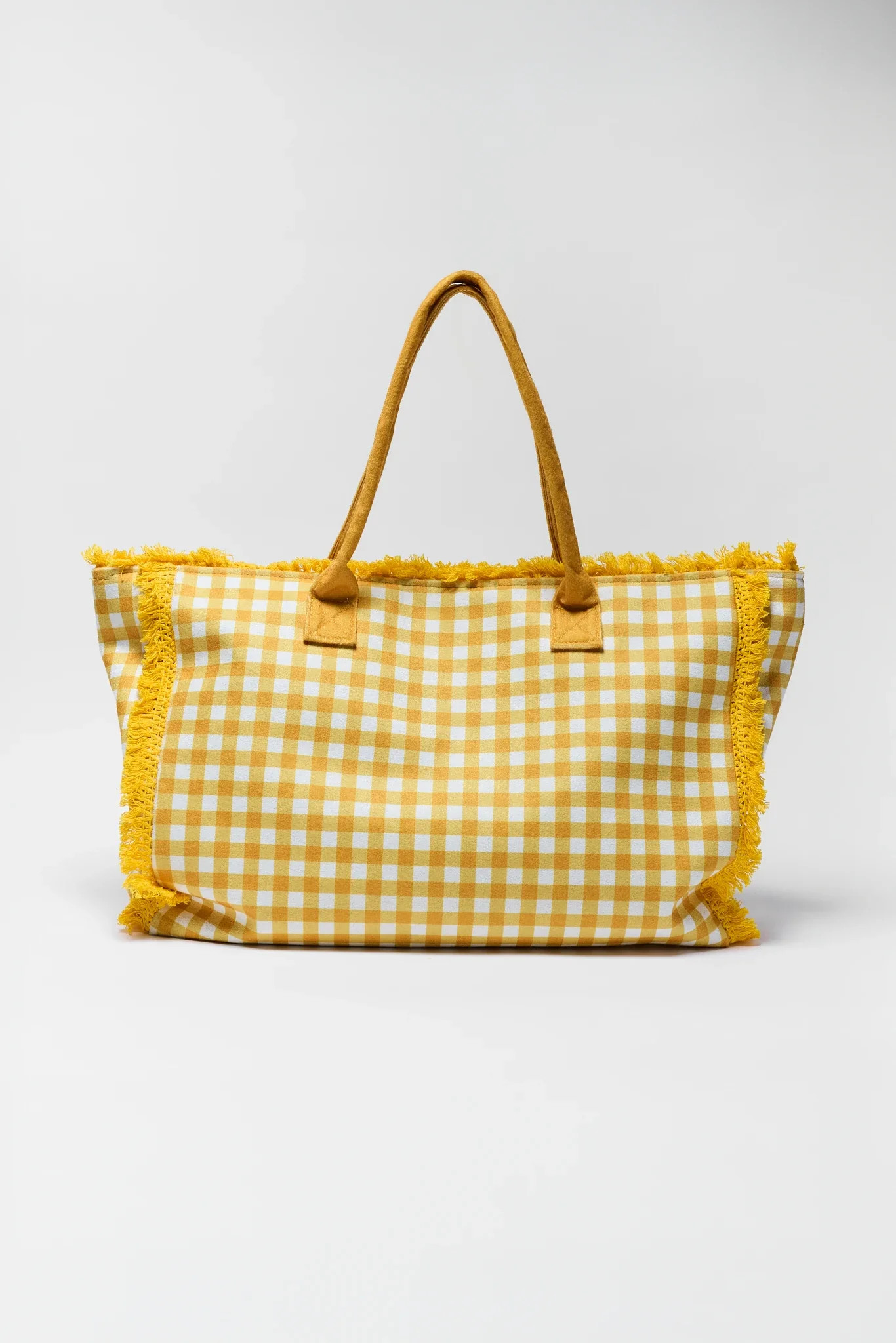 Yellow Gingham Frayed Trim Tote | Avara