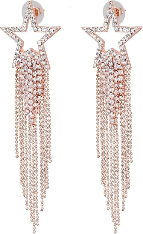 Women’s Tassel Earrings Star Ear Stud Pave Crystal Dangle Earrings Boho Waterfall Beaded Fringe... | Amazon (US)