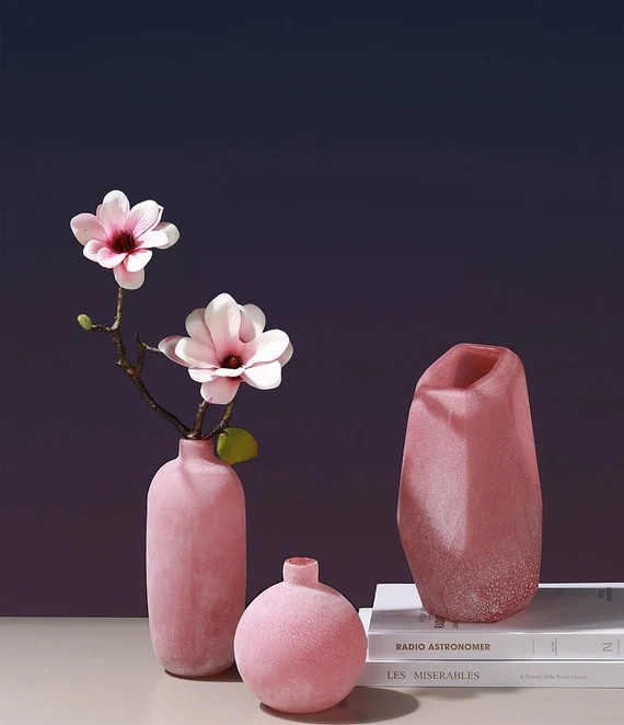 Nordic style pink glass vase, Minimalist flower vase, Handmade plant pot, Living room decor, Tabl... | Etsy (US)