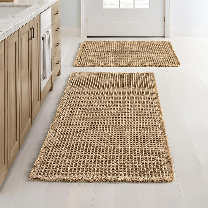 MIULEE Set of 2 Waffle Bathroom Rugs, Boho Bath Rugs Non Slip Washable, Super Absorbent Bath Mats... | Amazon (US)