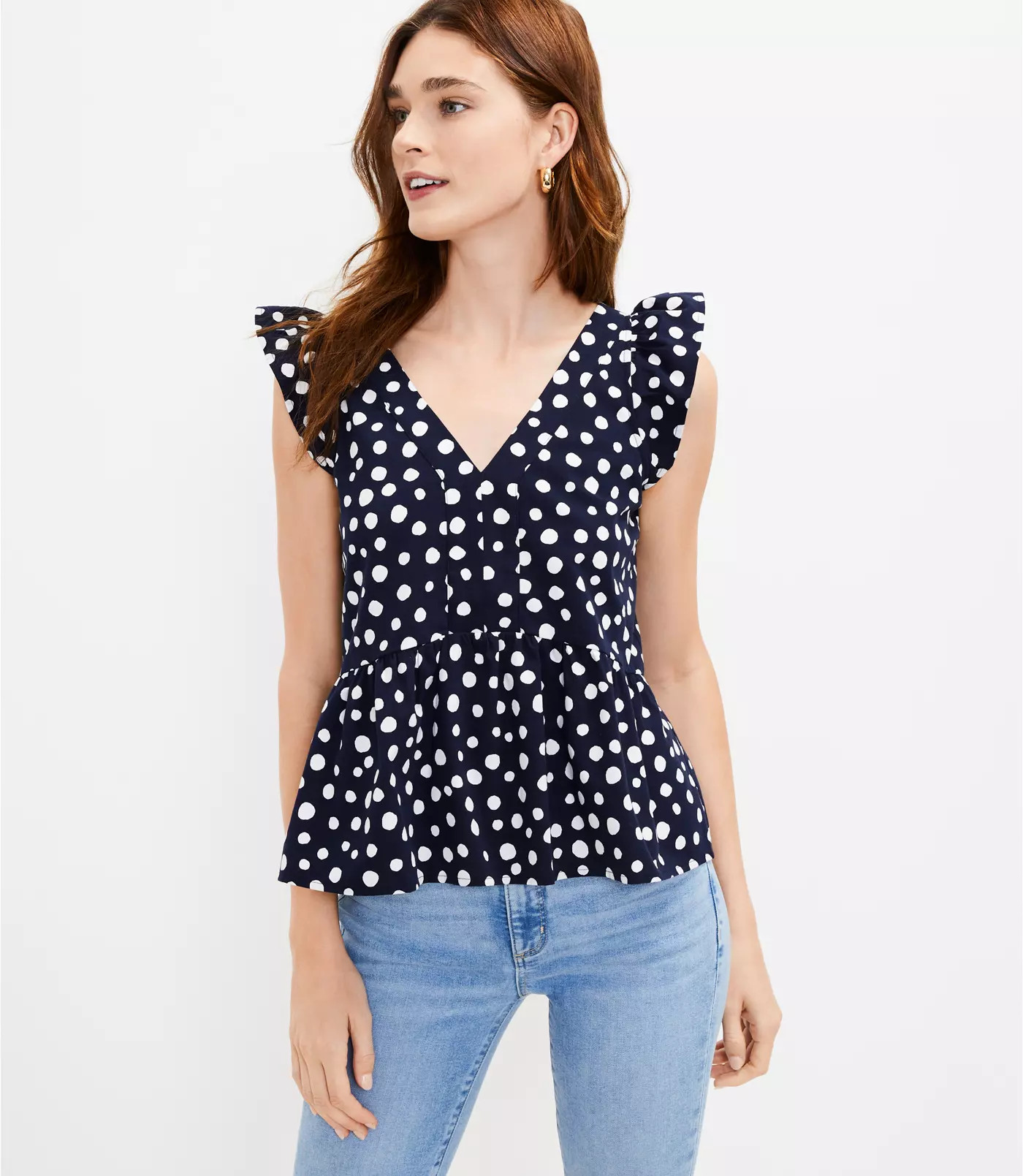Zoo Dot Flutter Peplum Top | LOFT | LOFT