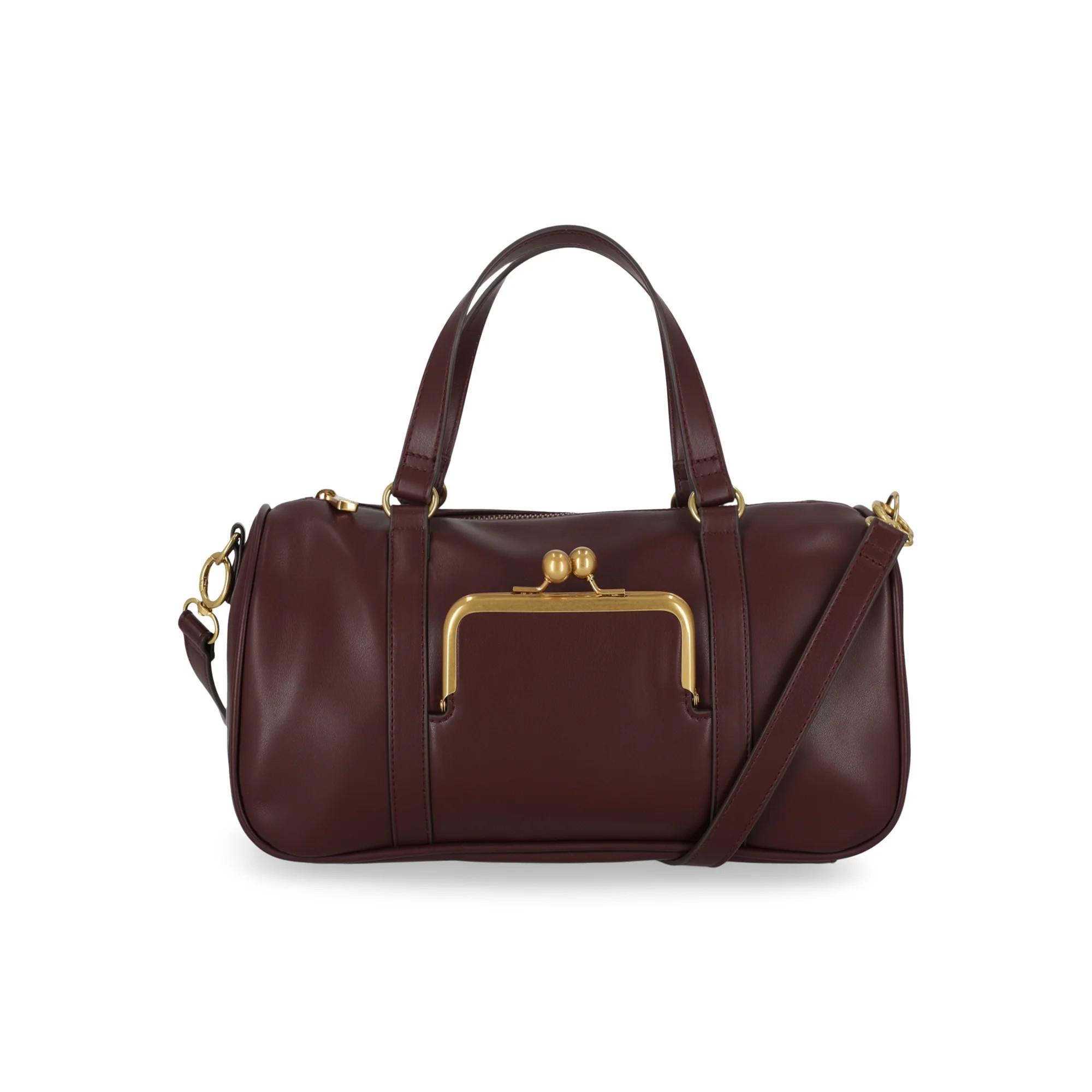 Free Assembly Women's Faux Leather Frame Satchel Handbag, Chianti | Walmart (US)