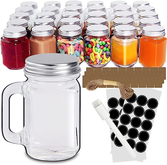 DESIYUE 1.5oz-30 Pack Mini Glass Mason Jars Set with Silver Lids & Handles, Small Favor Jars, Foo... | Amazon (US)