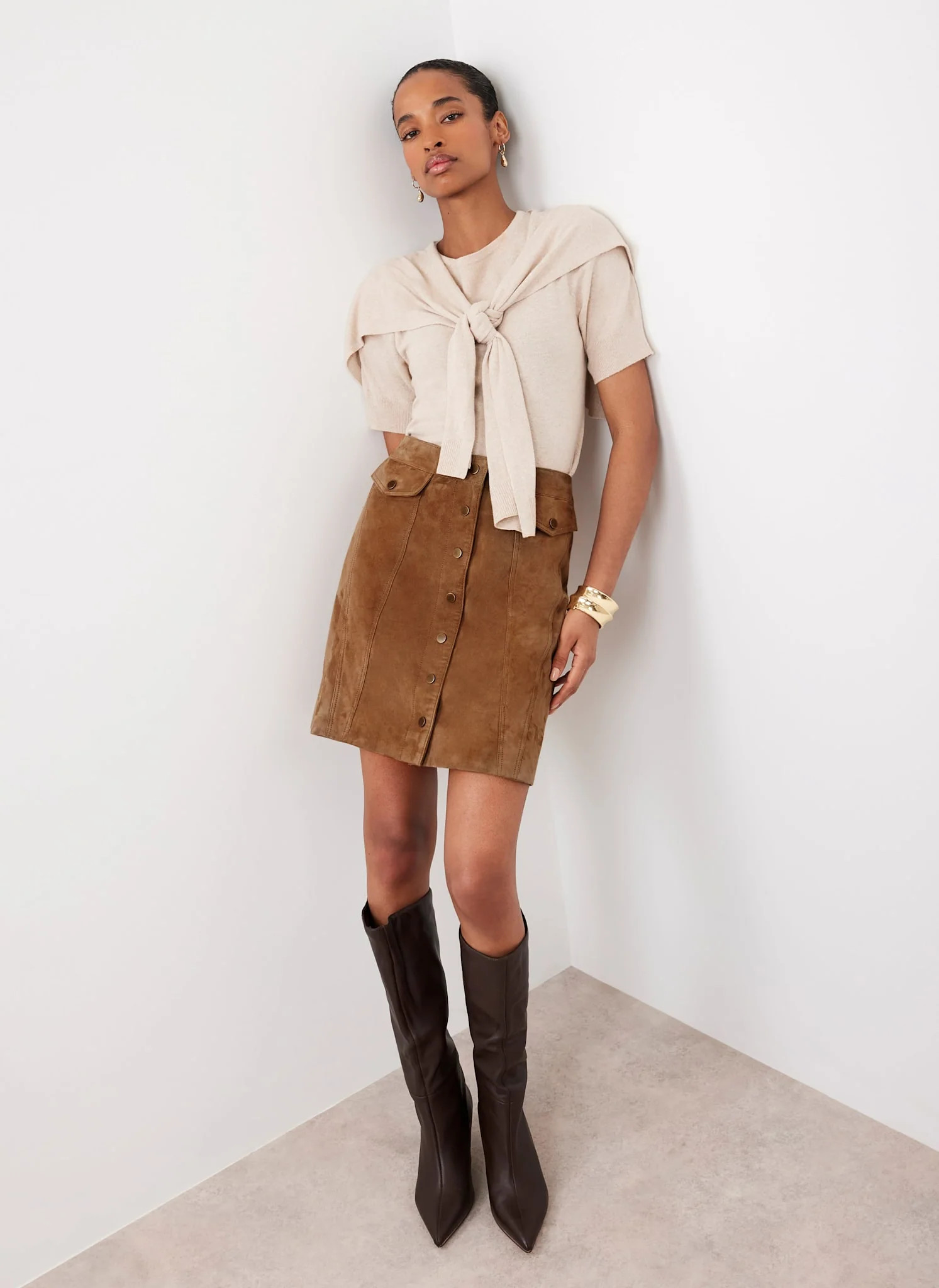 Tan Suede Mini Skirt | Mint Velvet