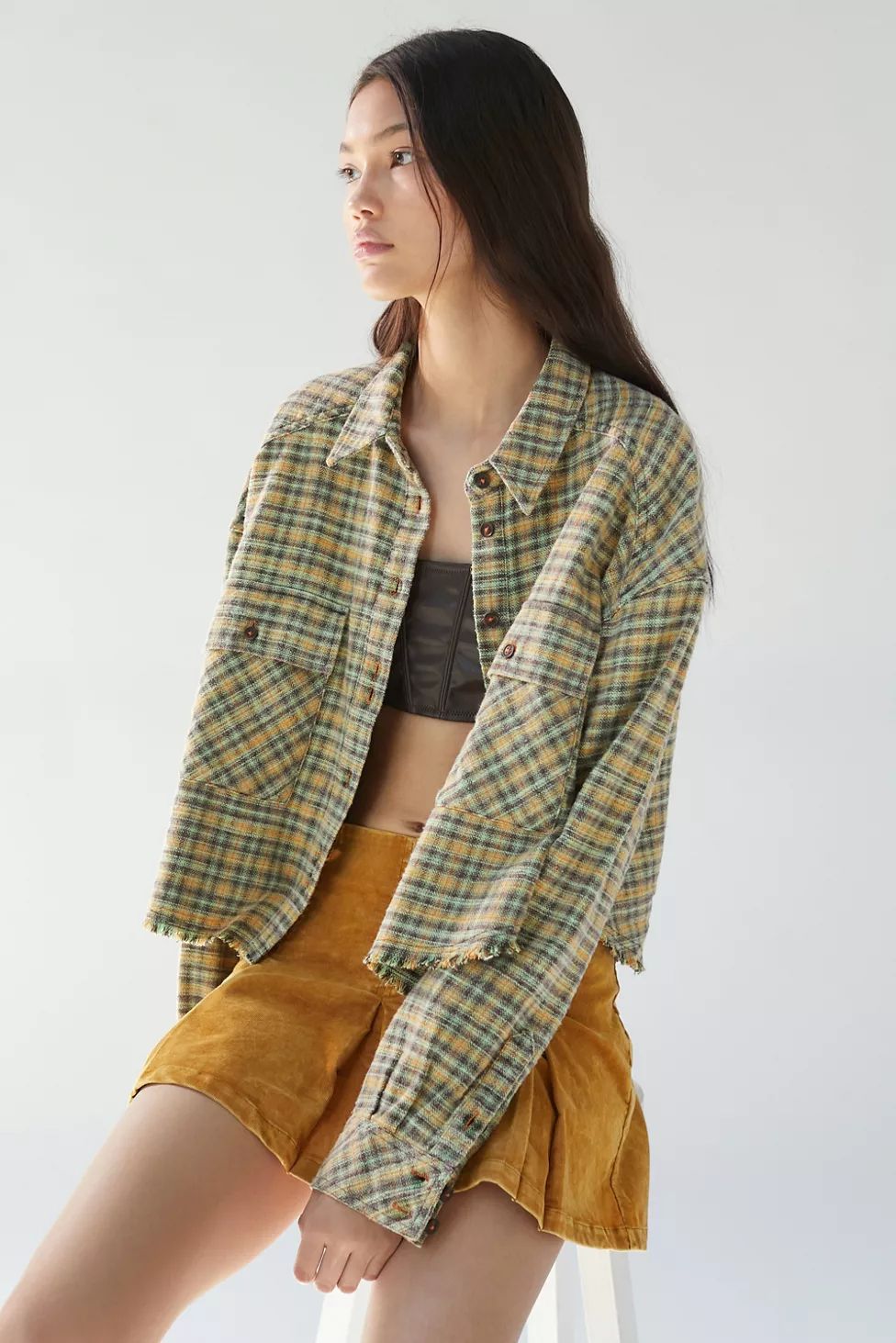 BDG Joey Flannel Cropped Button-Down Shirt | Urban Outfitters (US and RoW)