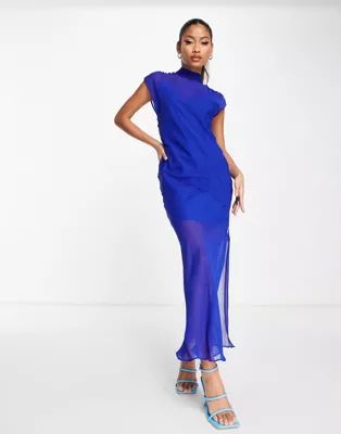 ASOS DESIGN sleeveless chiffon midaxi dress with open back in cobalt | ASOS | ASOS (Global)