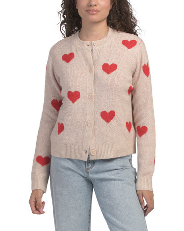 All Over Heart Button Front Cardigan | TJ Maxx
