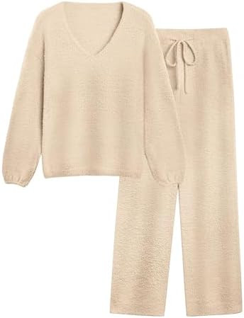 Womens Two Piece Outfits Sweater Sets Fuzzy Fleece Loungewear Matching Lounge Set Fall Winter Tre... | Amazon (US)