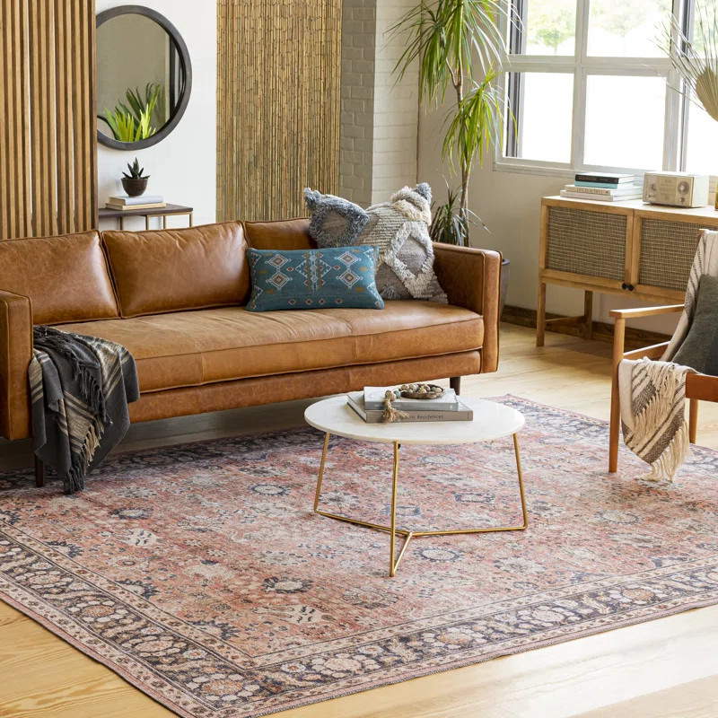 Bria Machine Washable Oriental Dusty Coral/Brick Red Area Rug | Wayfair North America