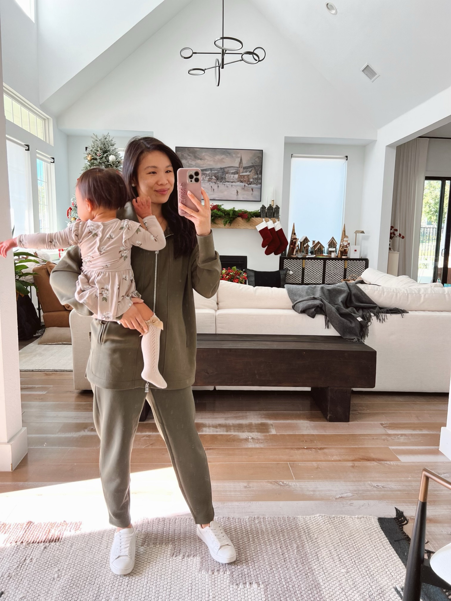 Cosy fall outfit with slim sweatpants in XXS paired with matching zip up in size XXS. Very comfy and perfect for loungewear, casual every day outfit, travel outfit, and more. Em is wearing magnolia twirl bodysuit that is available in black 

#LTKSeasonal #LTKStyleTip