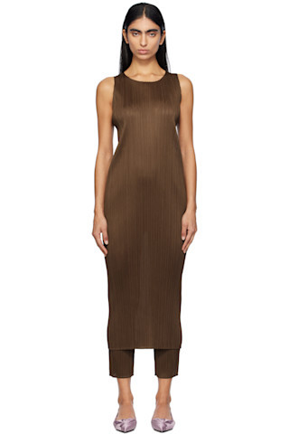 PLEATS PLEASE ISSEY MIYAKE - 브라운 뉴 컬러풀 베이직 4 맥시 드레스 | SSENSE