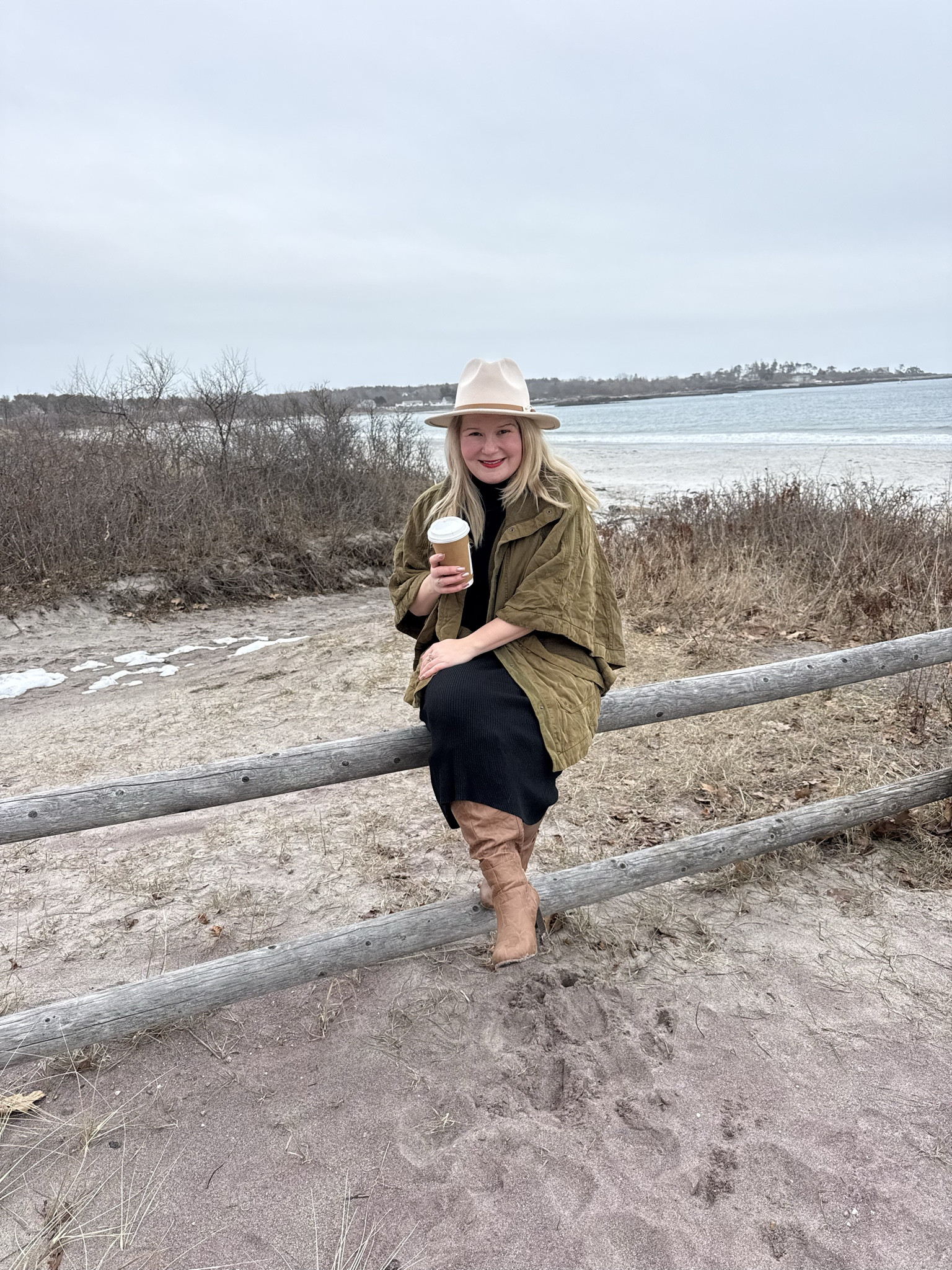 Thursday ootd. A lightweight black sweater dress and a khaki army green poncho, are the perfect spring transitional ootd. 

#LTKPetite #LTKootd #LTKWorkwear