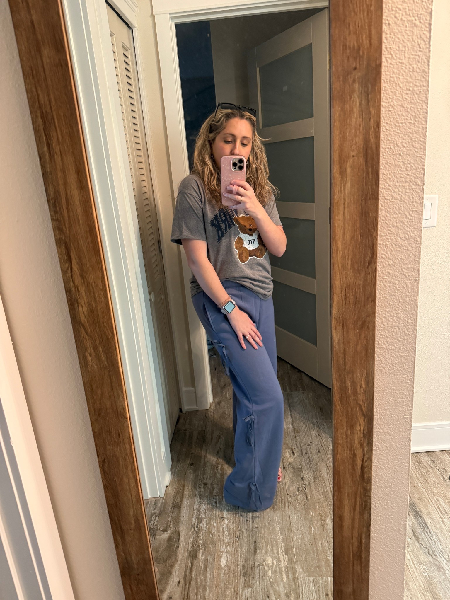 Cute and comfy SAHM outfit love these Walmart no boundaries bow sweatpants and Target teddy bear shirt! 

#LTKHome #LTKmomlife #LTKdayinmylife