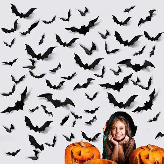 72PCS Halloween Bats Decoration ,Halloween decorationPVC3D BatsDecoration Realistic Horror Bat Wa... | Amazon (US)