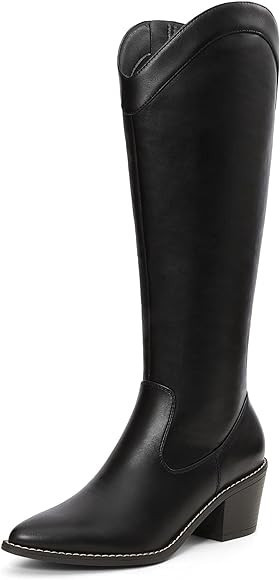 DREAM PAIRS Womens Cowboy Boots, Western Cowgirl Pull On Zipper Chunky Heel Pointed Toe Knee High... | Amazon (US)