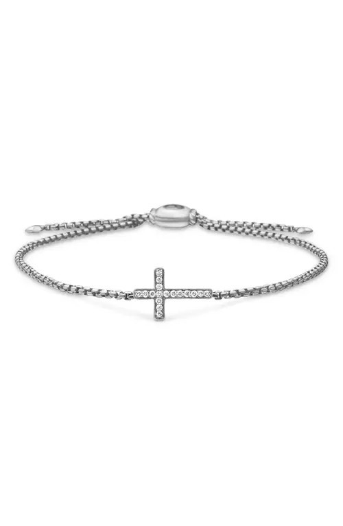 David Yurman Petite Pavé Sideway Cross Slider Bracelet in Silver Pave at Nordstrom, Size Medium | Nordstrom