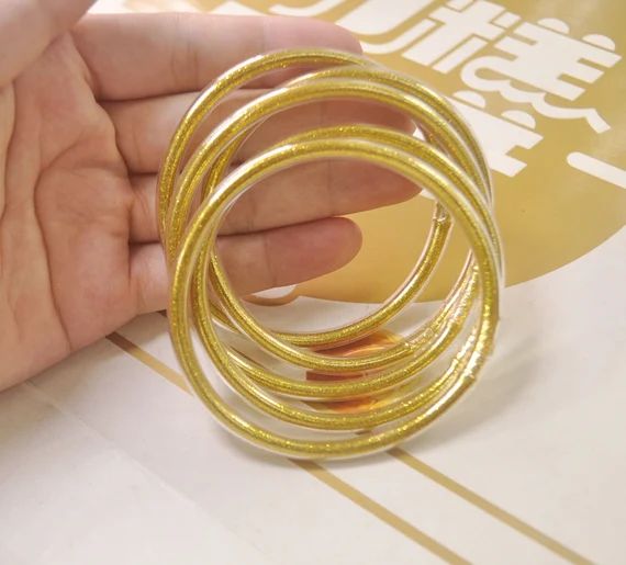 Free shipping!!Plastic bangles bracelet,Gold Jelly Bangles,1 set/5Pcs,Fashion Glitter Jelly Bangl... | Etsy (US)