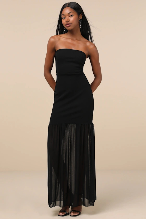 Sadiya Black Strapless Mixed Media Maxi Dress | Lulus